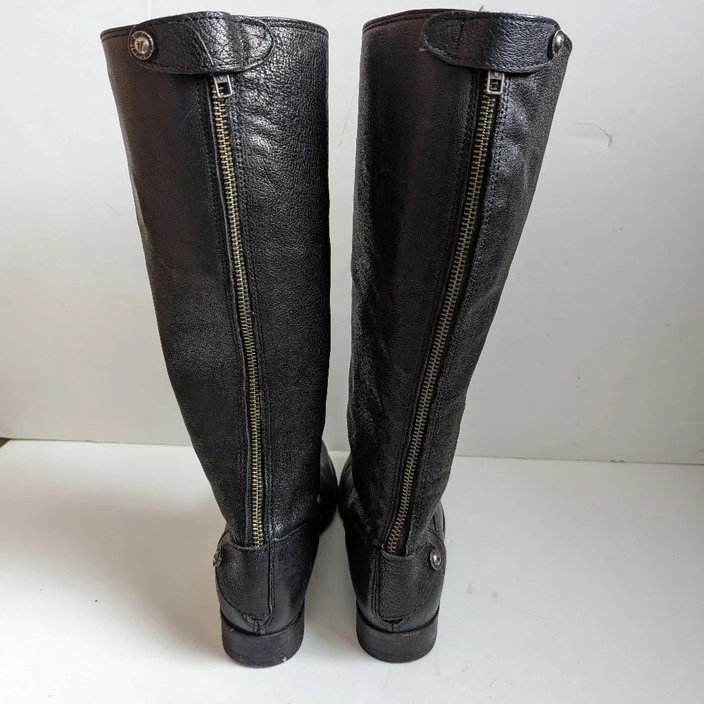 Frye Boots Women's 5.5 B Tall Black Leather back Zipper Low Heel